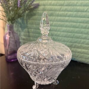 Vintage Cut Glass Covered Candy Dish - Clear Crystal Decorative Bowl